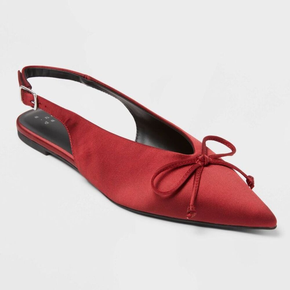 Women’s Camille Satin Slingback Bow Flats - A New Day Red 7.5